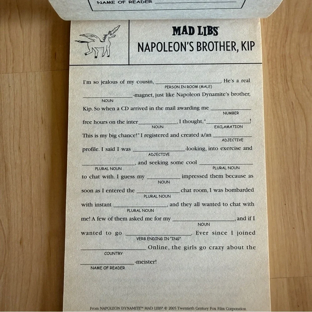 NEW Vintage 2005 Napoleon Dynamite Mad Libs “World’s Greatest Word Game”